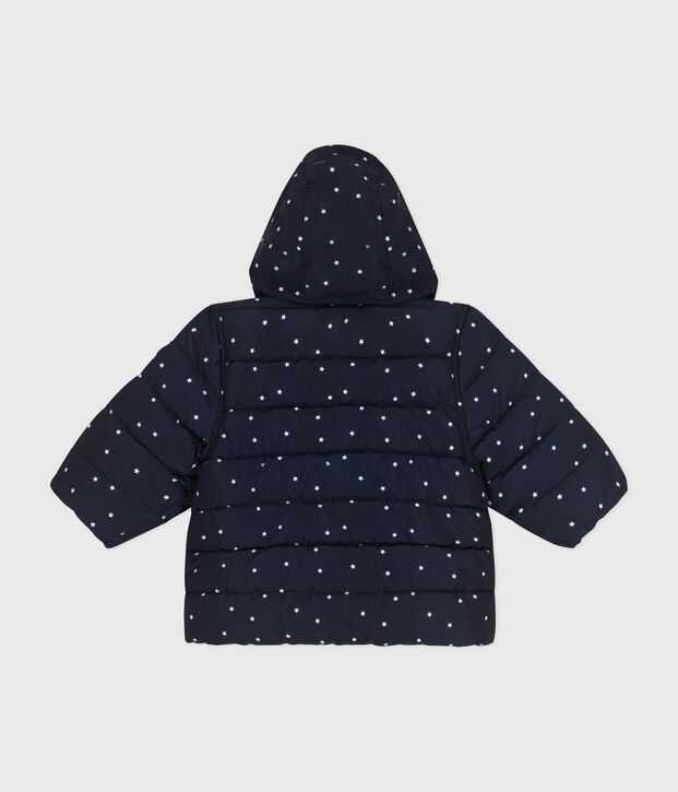 Doudoune imprim&eacute;e capuche r&eacute;tractable b&eacute;b&eacute; bleu/blanc