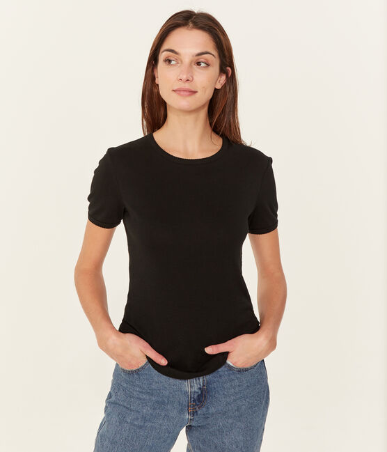 Tee-shirt manches courtes uni femme noir NOIR