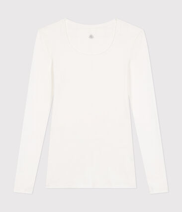 Tee-shirt femme en coton col danseuse manches longues