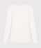 Tee-shirt femme en coton col danseuse manches longues   blanc MARSHMALLOW