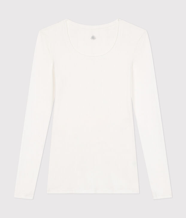 Tee-shirt femme en coton col danseuse manches longues blanc