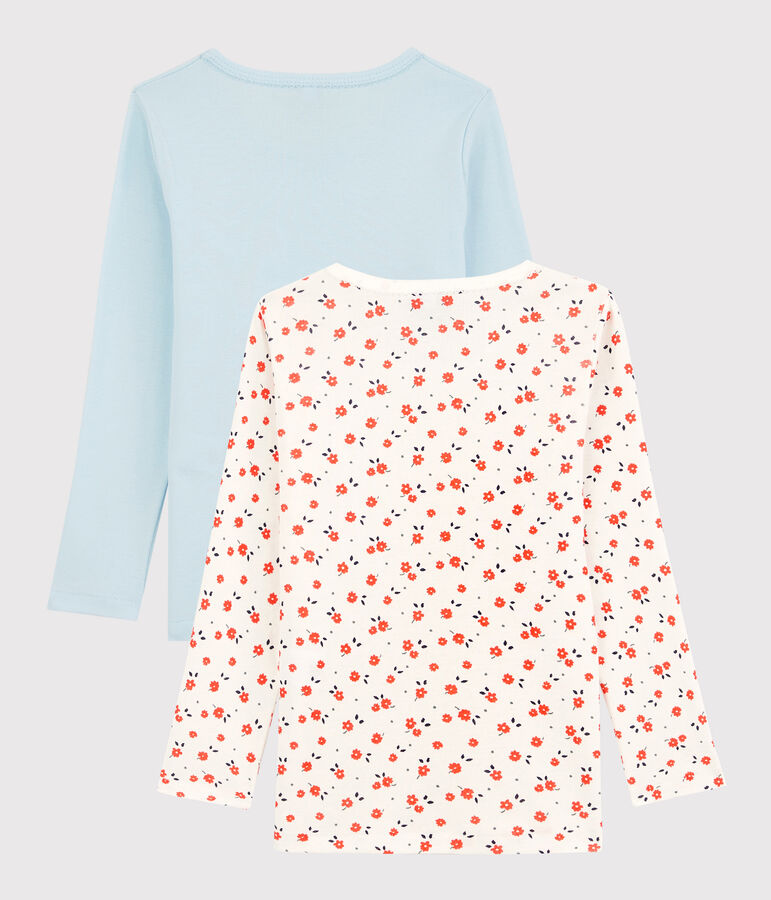 Lot de 2 tee shirts manches longues imprim&eacute; fleuri petite fille en coton biologique multicouleur