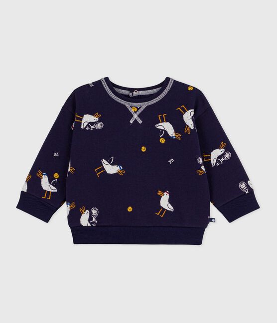 Sweatshirt à capuche bébé en coton imprimé mouettes bleu SOIR/ MULTICO