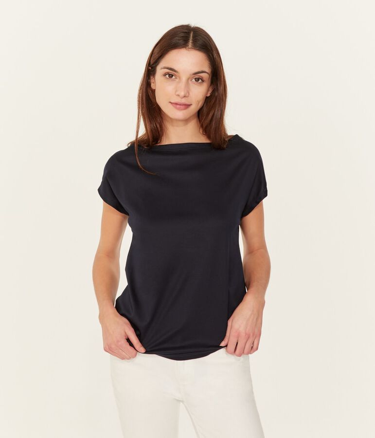 Tee shirt manches courtes coton Sea island femme bleu MARINE
