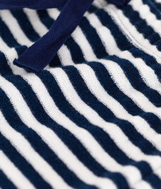 Pantalon b&eacute;b&eacute; en bouclette &eacute;ponge ray&eacute;e bleu/blanc