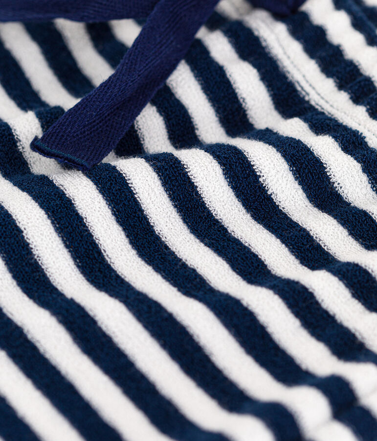 Pantalon b&eacute;b&eacute; en bouclette &eacute;ponge ray&eacute;e bleu MEDIEVAL/blanc MARSHMALLOW