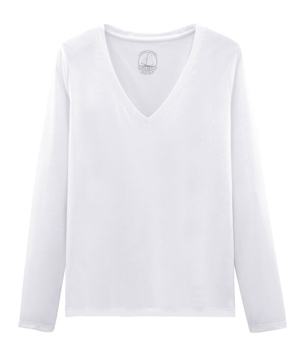 Tee shirt manches longues coton sea island femme blanc