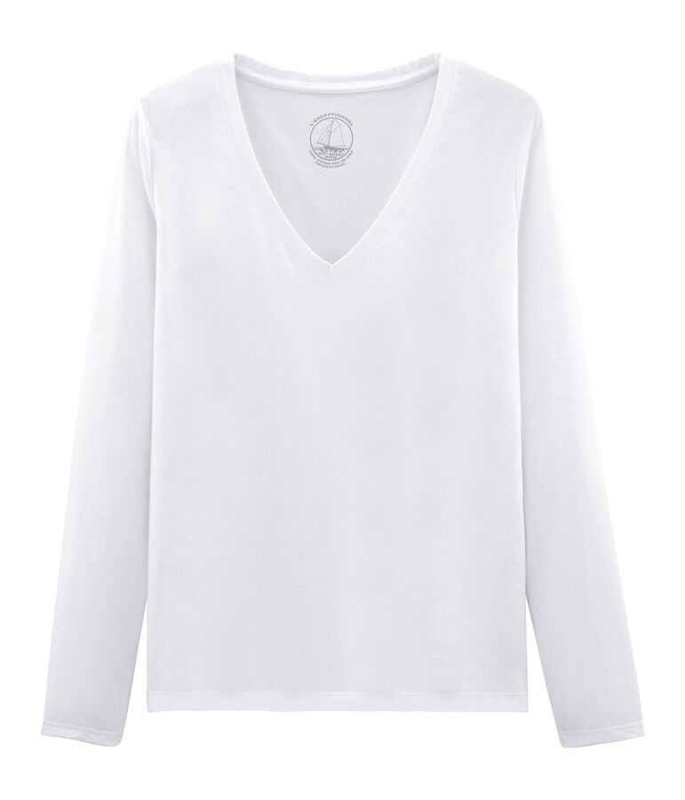 Tee shirt manches longues coton sea island femme blanc ECUME