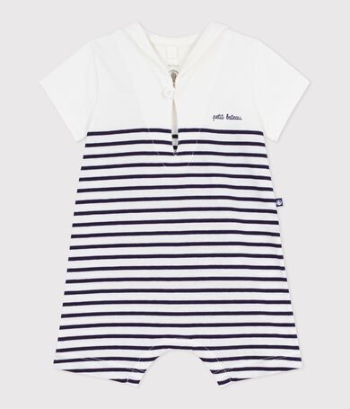 Combinaison courte b&eacute;b&eacute; en coton ray&eacute;e et col vareuse
