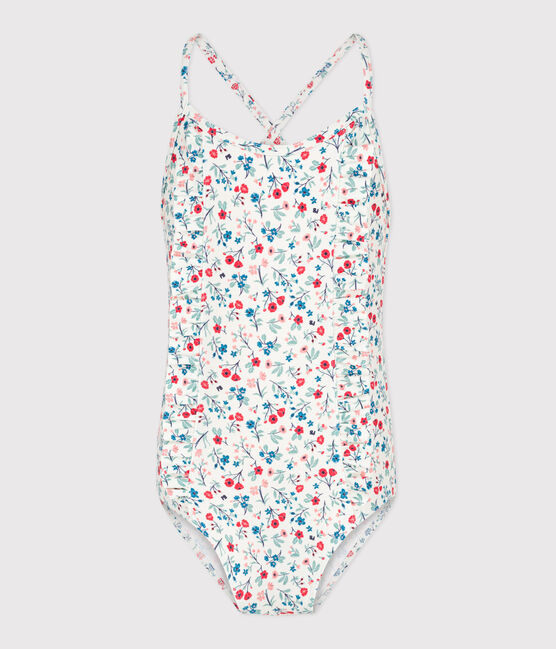 Maillot de bain une pièce enfant fleuri blanc MARSHMALLOW/blanc MULTICO