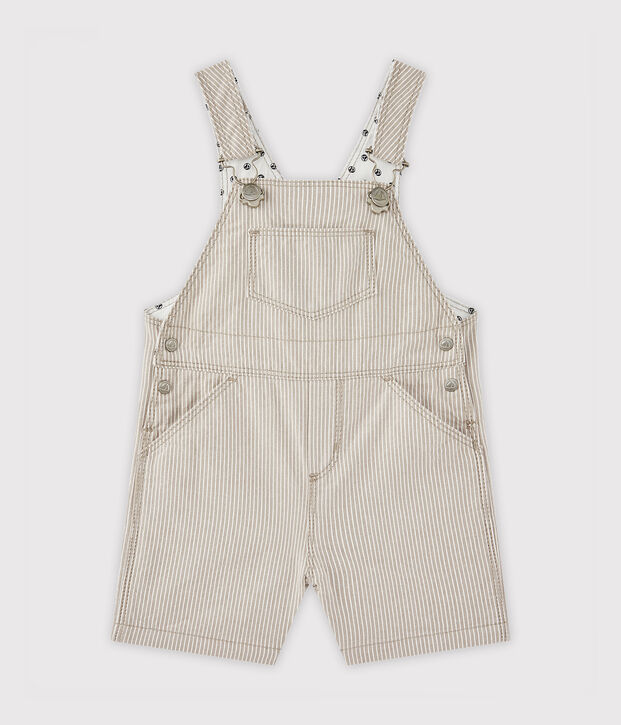 Salopette short b&eacute;b&eacute; gar&ccedil;on gris/blanc