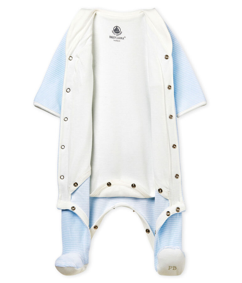 Bodyjama b&eacute;b&eacute; gar&ccedil;on en velours milleraies bleu FRAICHEUR/blanc ECUME
