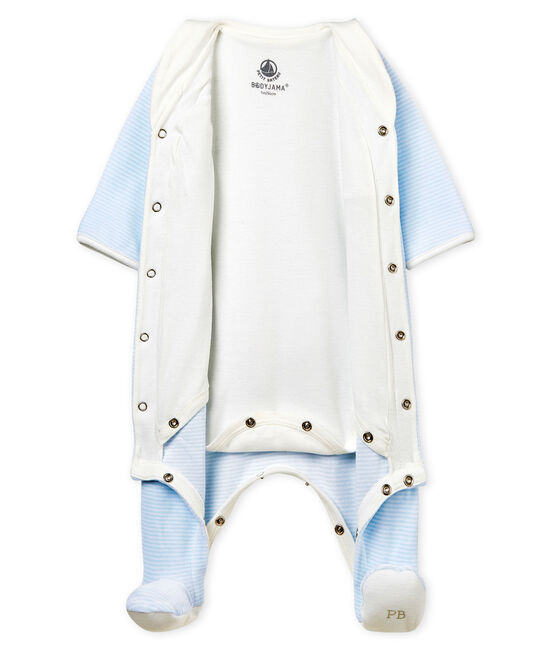 Bodyjama bébé garçon en velours milleraies bleu FRAICHEUR/blanc ECUME