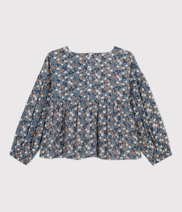 Blouse imprim&eacute;e en gaze de coton enfant fille bleu/multicouleur