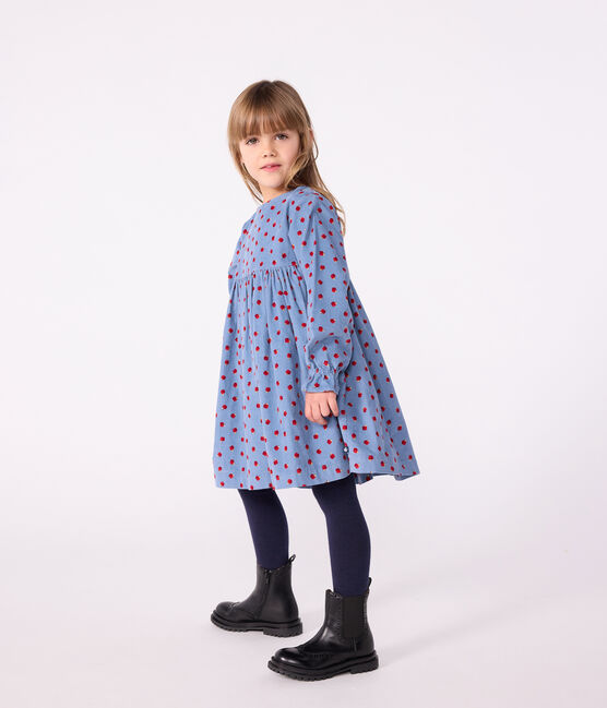 Robe enfant manches longues en velours imprimé bleu ADRIATIC/ MULTICO