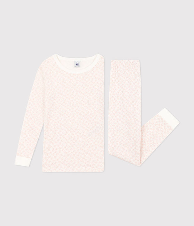 Pyjama ajust&eacute; en coton imprim&eacute; fleur enfant blanc/rose