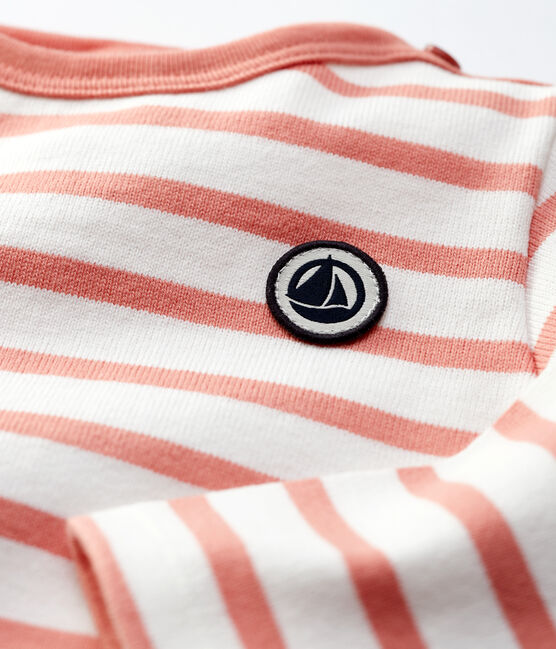 Marinière en jersey épais de coton bébé blanc MARSHMALLOW/ PAPAYE
