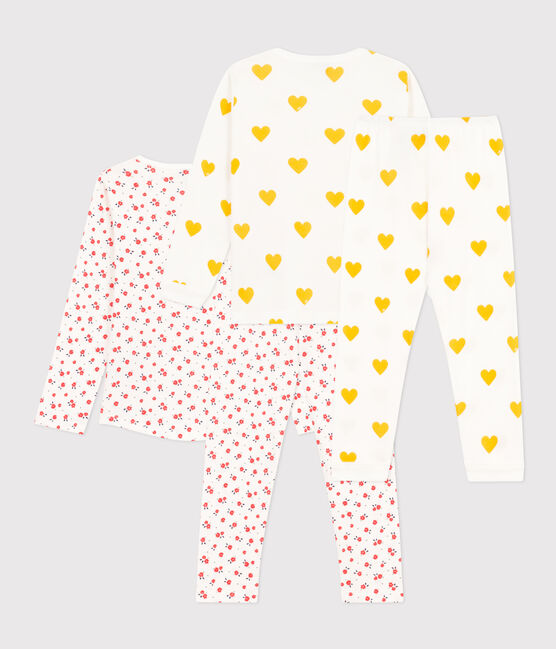 Lot de 2 pyjamas coeur et fleur petite fille en coton variante 1