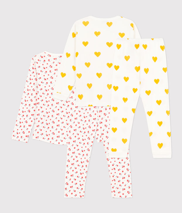 Lot de 2 pyjamas coeur et fleur petite fille en coton multicouleur