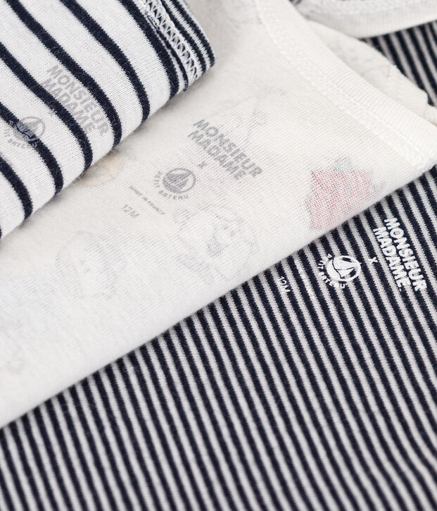 Lot de 3 bodies manches courtes Monsieur Madame en coton b&eacute;b&eacute; multicouleur