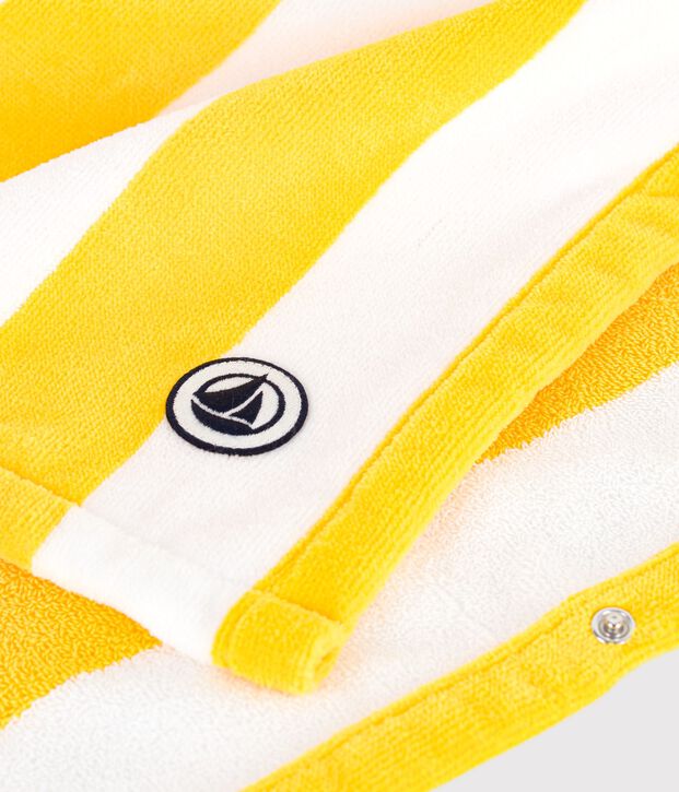 Poncho de bain enfant en coton &eacute;ponge &agrave; rayures jaune/blanc