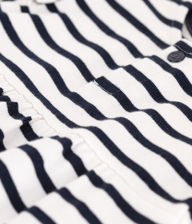 Robe manches longues b&eacute;b&eacute; ray&eacute;e marini&egrave;re en jersey &eacute;pais blanc/bleu