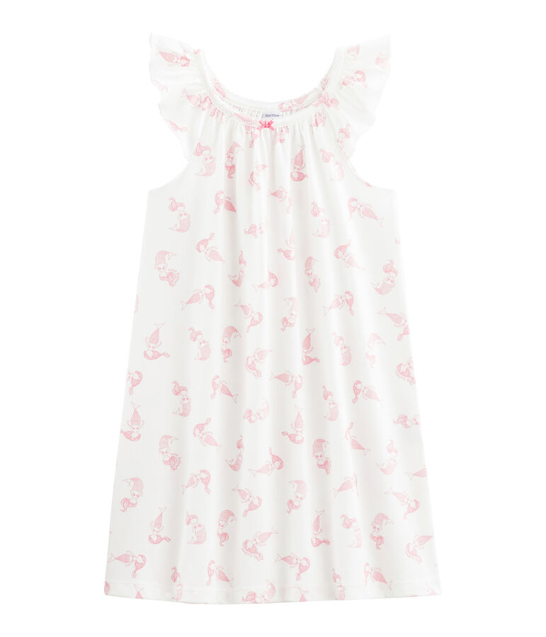 Chemise de nuit petite fille en coton fin blanc/rose