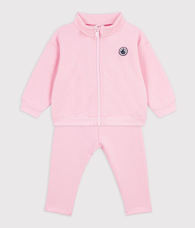 Ensemble sweatshirt et pantalon b&eacute;b&eacute; en coton uni rose clair