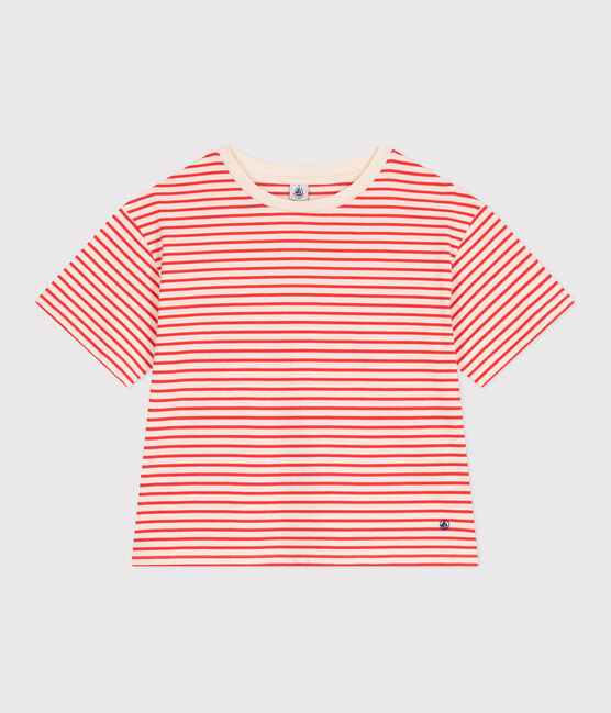 Tee-shirt Femme Le Boxy en coton rayé rouge AVALANCHE/ SPICY