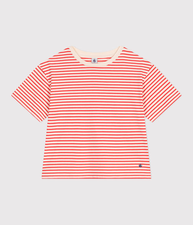 Tee-shirt Femme Le Boxy en coton ray&eacute; rouge/rouge