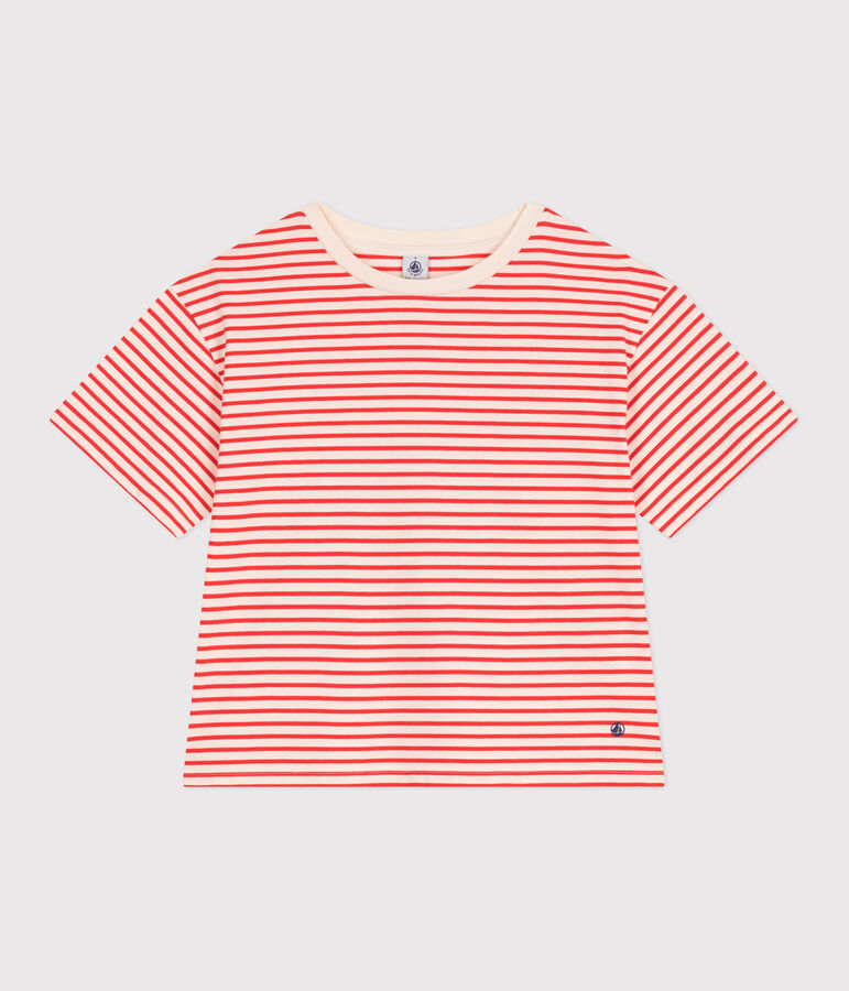 Tee-shirt Femme Le Boxy en coton ray&eacute; rouge AVALANCHE/ SPICY
