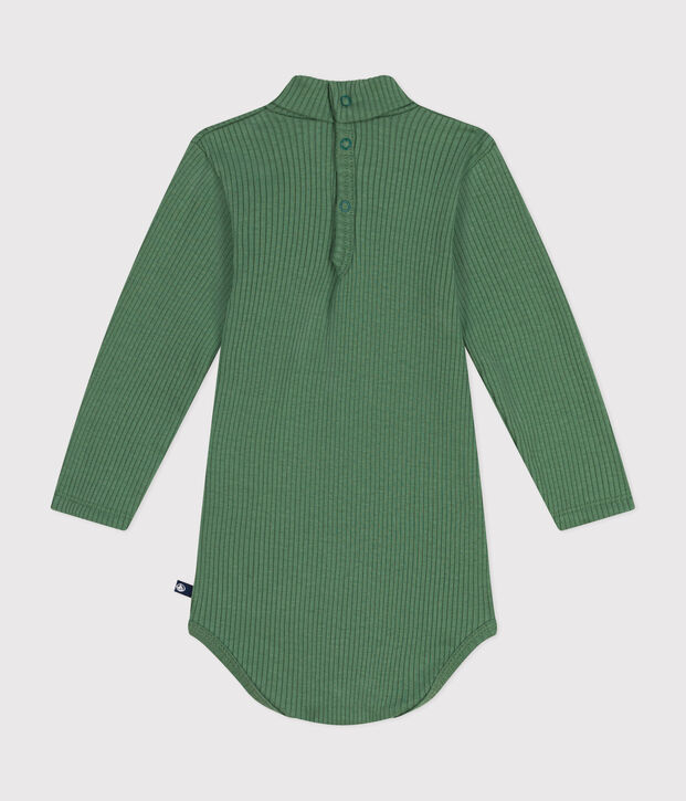 Body manches longues col roul&eacute; en coton b&eacute;b&eacute; vert