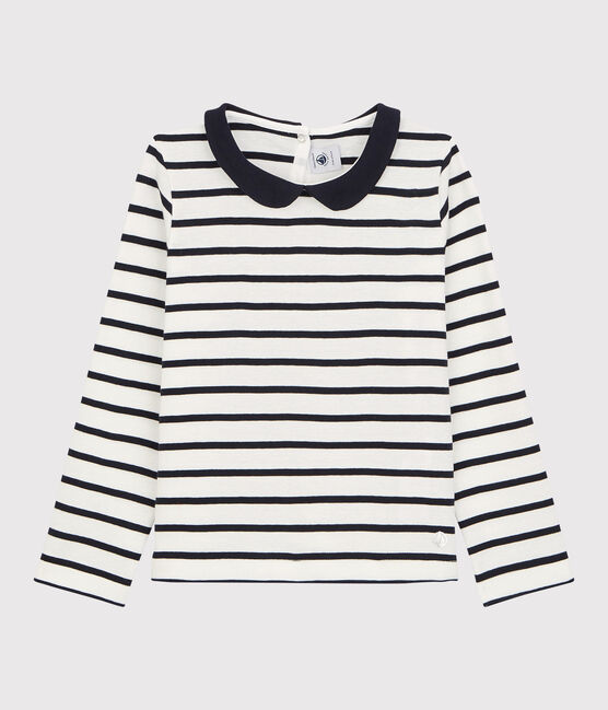 Tee-shirt manches longues en coton enfant fille blanc MARSHMALLOW/bleu SMOKING