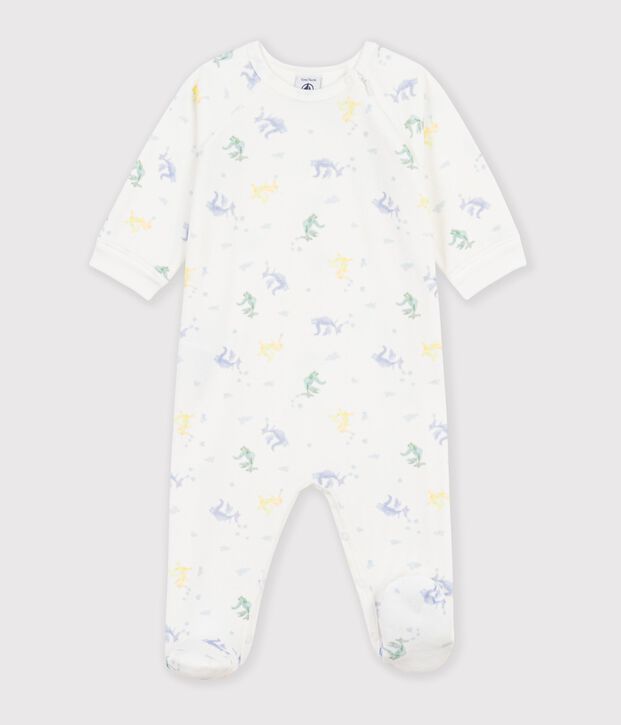 Pyjama b&eacute;b&eacute; en velours imprim&eacute; dragons blanc/multicouleur