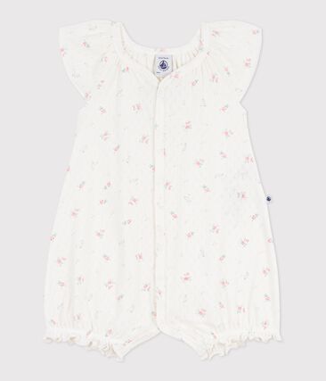 Combinaison courte bébé en coton fleuri