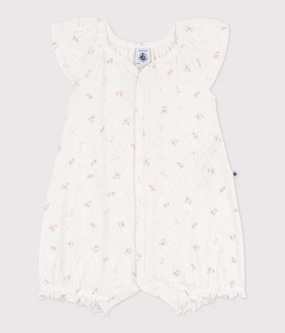 Combinaison courte bébé en coton fleuri blanc MARSHMALLOW/blanc MULTICO