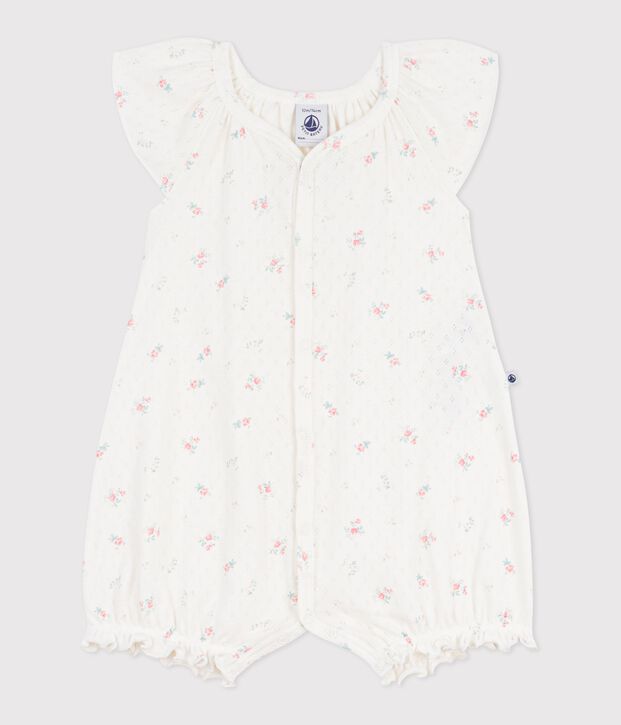 Combinaison courte b&eacute;b&eacute; en coton fleuri blanc/multicouleur