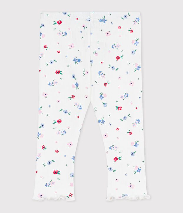 Legging b&eacute;b&eacute; en coton, imprim&eacute; fleurs blanc/multicouleur