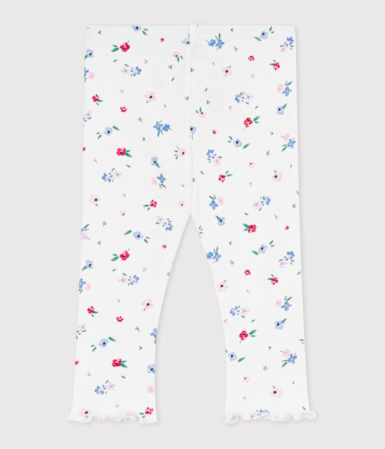 Legging b&eacute;b&eacute; en coton, imprim&eacute; fleurs blanc/multicouleur