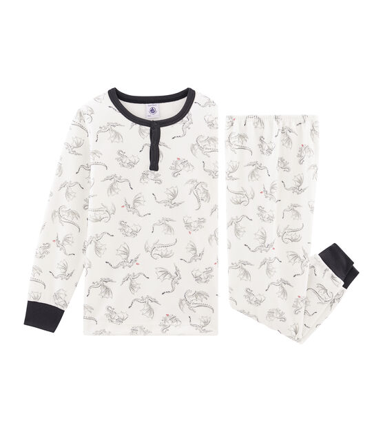 Pyjama petit garçon en velours blanc MARSHMALLOW/blanc MULTICO