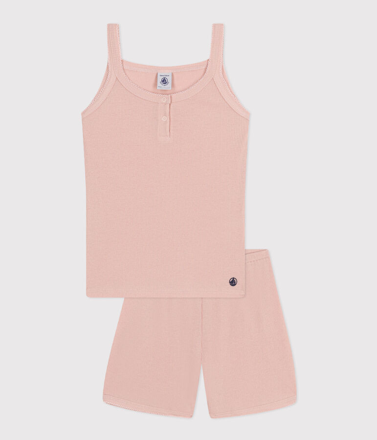 Pyjama short et d&eacute;bardeur uni en coton et lyocell enfant rose SALINE