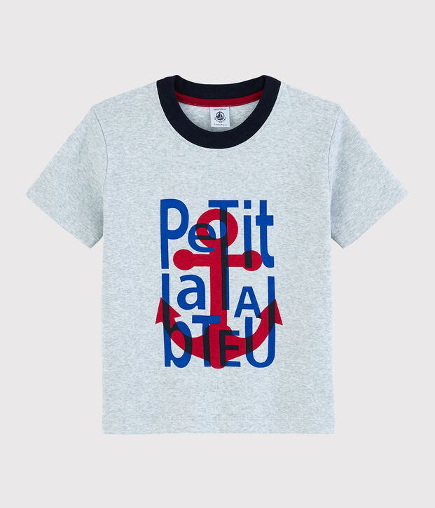Tee-shirt manches courtes en coton enfant gar&ccedil;on gris