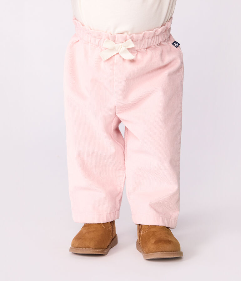 Pantalon b&eacute;b&eacute; en velours uni et poche arri&egrave;re brod&eacute;e rose JOLI