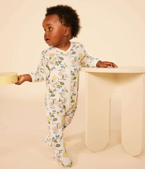Pyjama imprimé  fleurs en coton bébé blanc AVALANCHE/ MULTICO