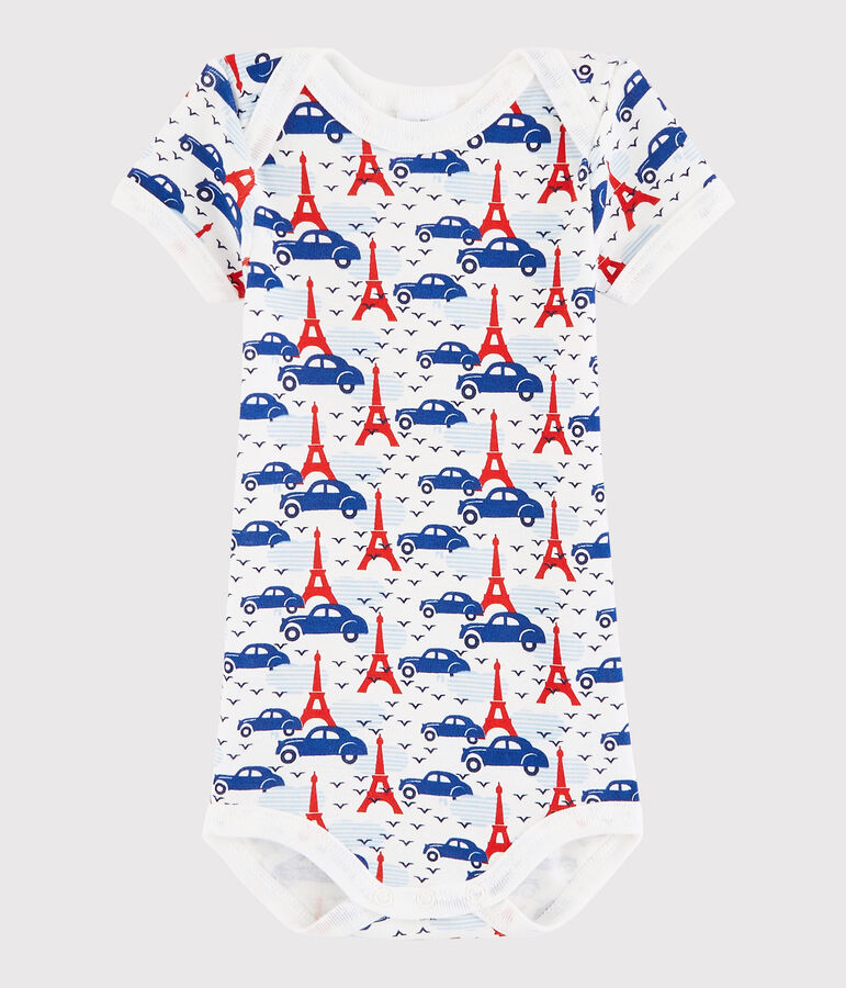 Body manches courtes b&eacute;b&eacute; gar&ccedil;on blanc MARSHMALLOW/blanc MULTICO