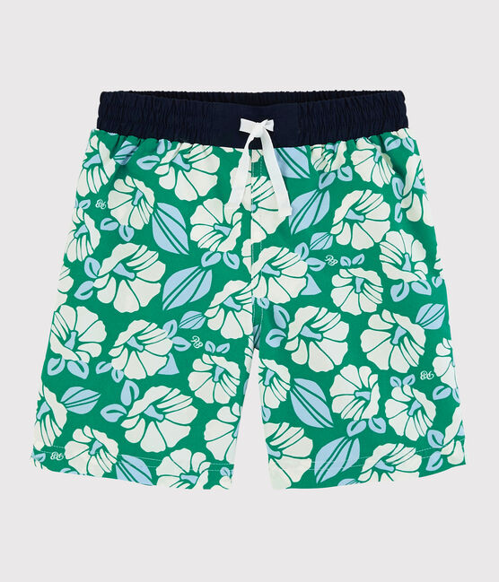 Short de bain recyclé enfant garçon vert GAZON/écru MULTICO