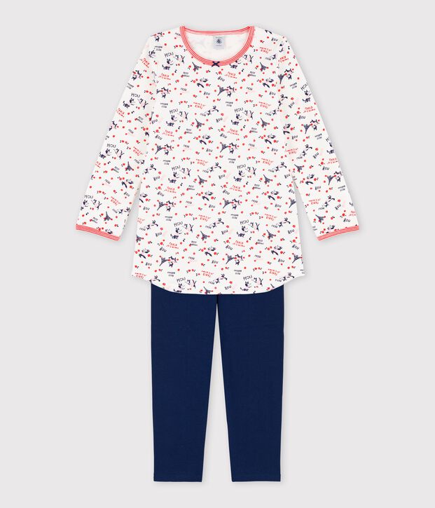 Chemise de nuit avec legging petite fille en coton biologique blanc/multicouleur