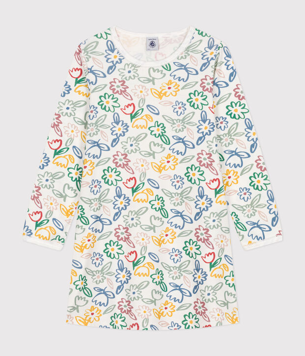 Chemise de nuit en coton motif fleurs enfant blanc/multicouleur