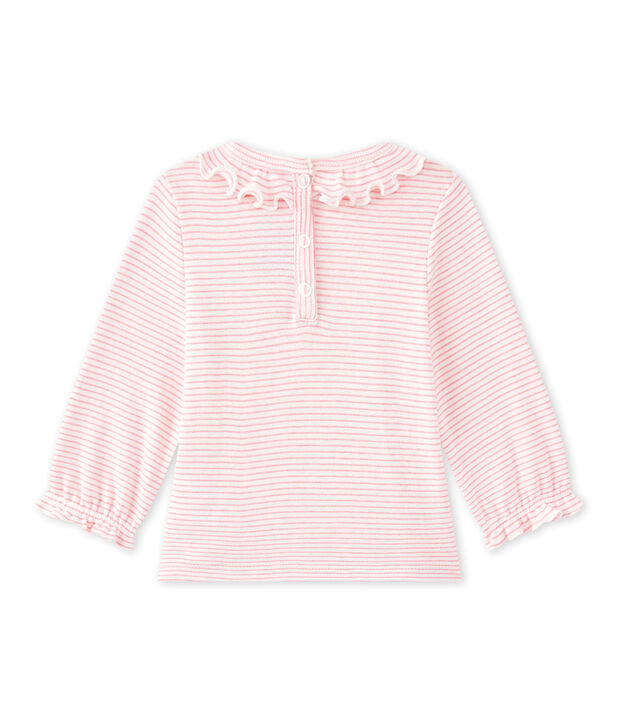 Tee-shirt b&eacute;b&eacute; fille ray&eacute; blanc/rose