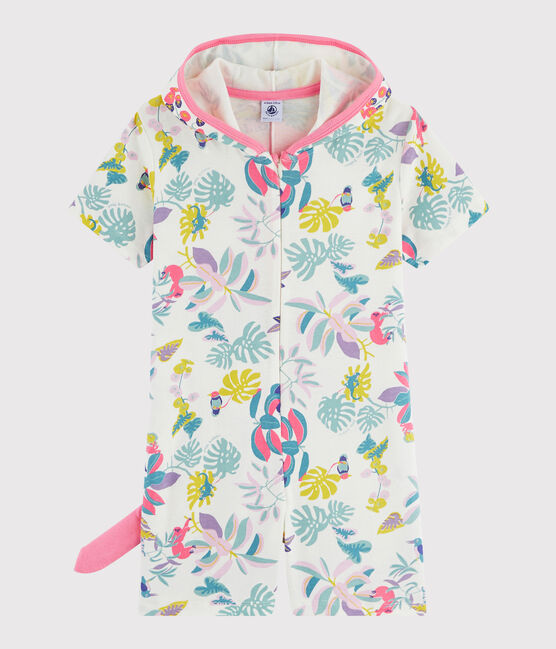 Combinaison dinosaure petite fille en côte blanc MARSHMALLOW/blanc MULTICO